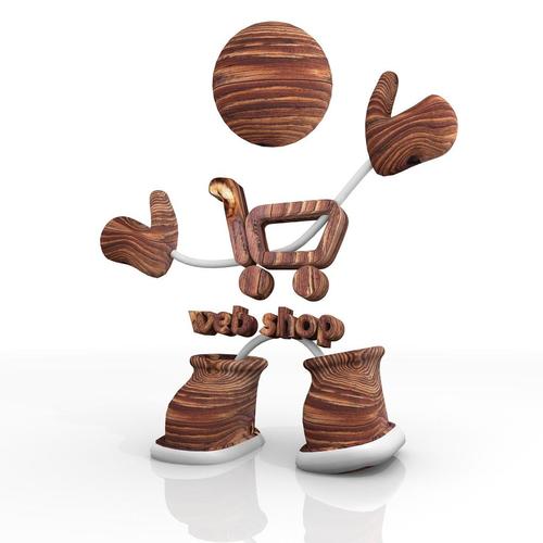 木制购物网上商店 3d 图用可爱的字符